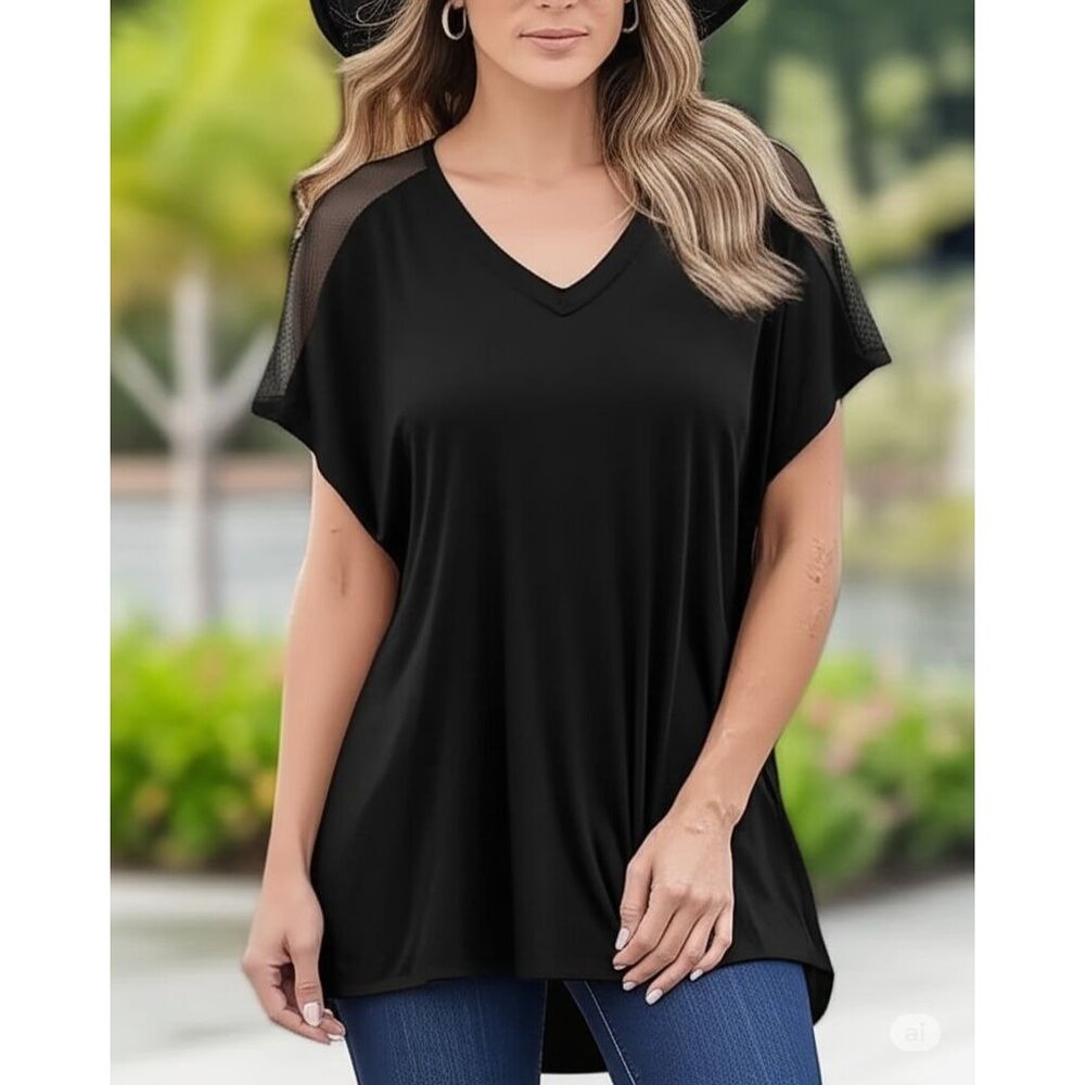 David Lerner  Black, short-sleeved, tunic top, size extra small